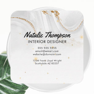 Vita Marble Guld Glitter Elegant Front and Back Fyrkantigt Visitkort