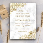 Vita Marble Guld Snöre islamisk muslimsk Bröllop Inbjudningar<br><div class="desc">Inbjudan med er gäst med denna inbjudan till elegant bröllop,  som innehåller vackra snöre med "Bismillah" i arabisk kalligrafi. Lägg bara till din händelseinformation i den här mallen som är enkel att använda för att göra den till en inbjudan av typen en.</div>