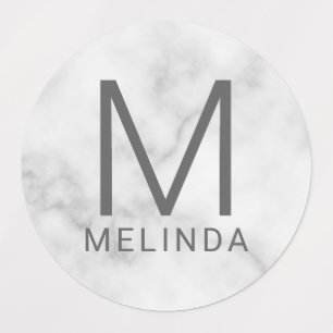 Vita marble Monogram-minimalistiska etiketter