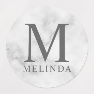 Vita marble Professionell Monogram- och Namn-etike Klistermärke