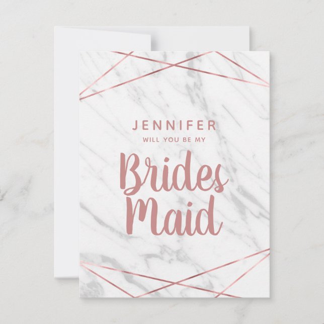 Vita Marble Ro Guld blir min bridesmaid Inbjudningar (Framsida)