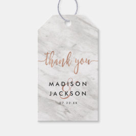 Vita Marble & Ro Guld Bröllop Tack Presentetikett