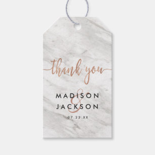 Vita Marble & Ro Guld Bröllop Tack Presentetikett