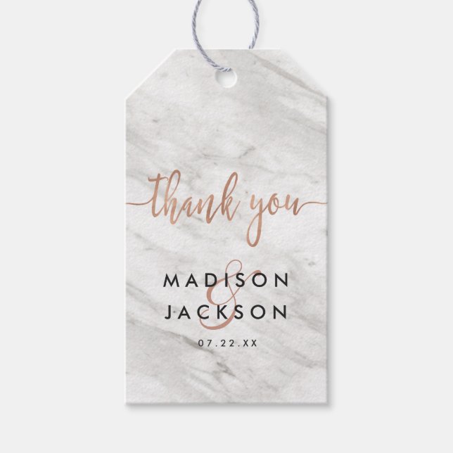 Vita Marble & Ro Guld Bröllop Tack Presentetikett (Framsidan)