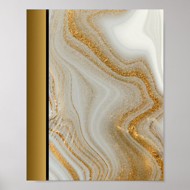 Vita marble Stone/Black Guld Gräns Art Poster (Framsidan)