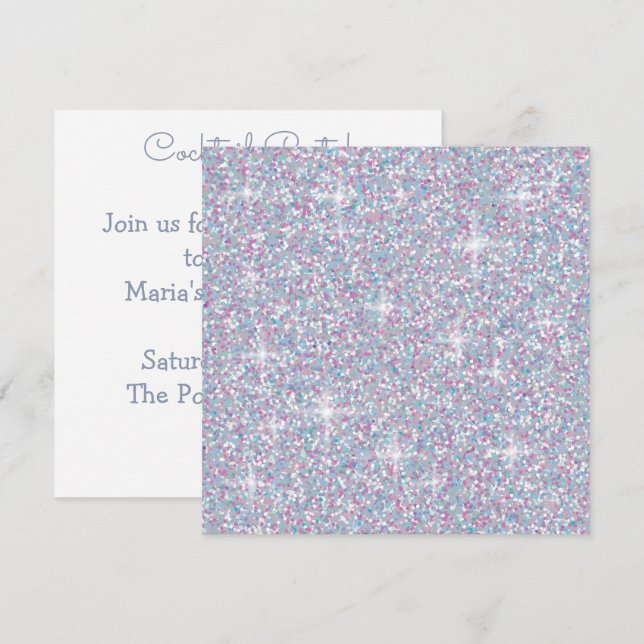 Vita mardescent glitter inbjudningar (Fram/baksida)