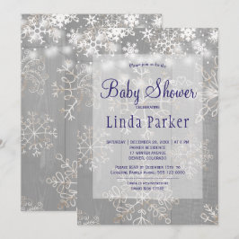 Vita marin snöflingor rustik vinterbebis-fest inbjudningar