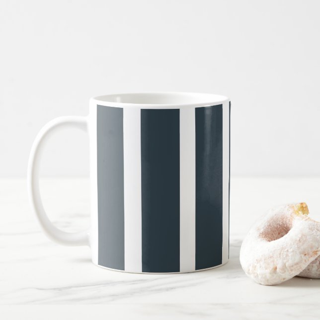 Vita marinblått Lodrät Rand Mönster Kaffemugg (Med munk)