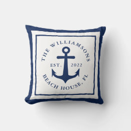 Vita marinens blå marinanchor-familjens monogram kudde