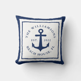 Vita marinens blå marinanchor-familjens monogram kudde