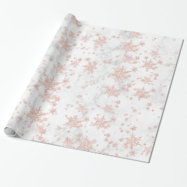 Vita marmor för Rosa Guld Snöflingor Presentpapper