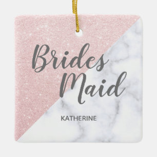 Vita marmor och bridesmaid ro guld glitter julgransprydnad keramik