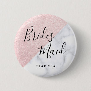 Vita marmor och bridesmaid ro guld glitter knapp