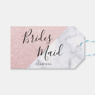 Vita marmor och bridesmaid ro guld glitter presentetikett