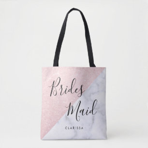 Vita marmor och bridesmaid ro guld glitter tygkasse