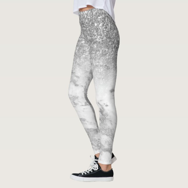 Vita marmor- och glitter-marmor leggings (Vänster)