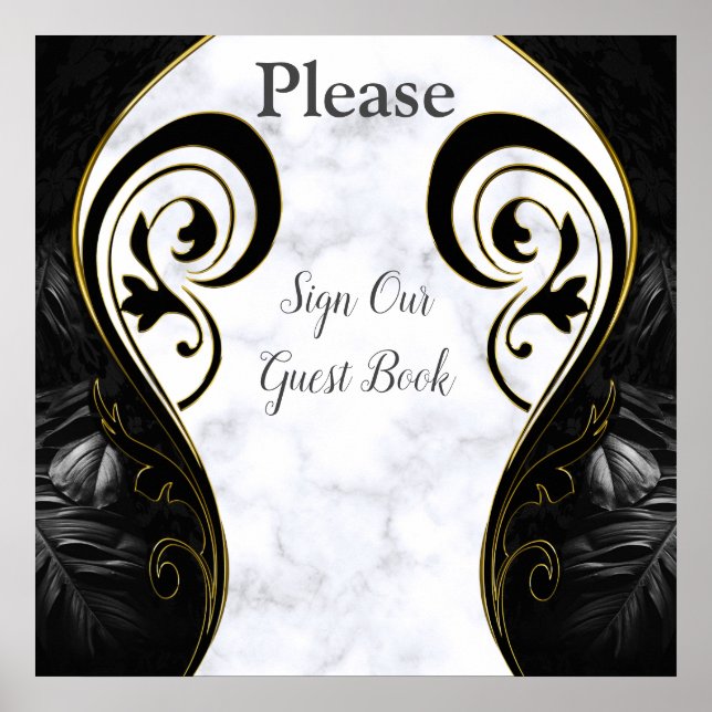 Vita marmor - Poster av svart Abstrakt Guest Bok (Framsidan)