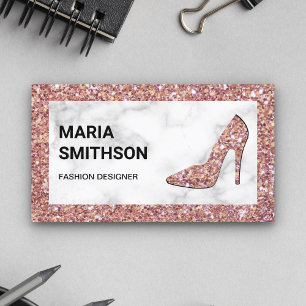 Vita Marmor Rosa Guld Glitter Höga Klackar Visitkort