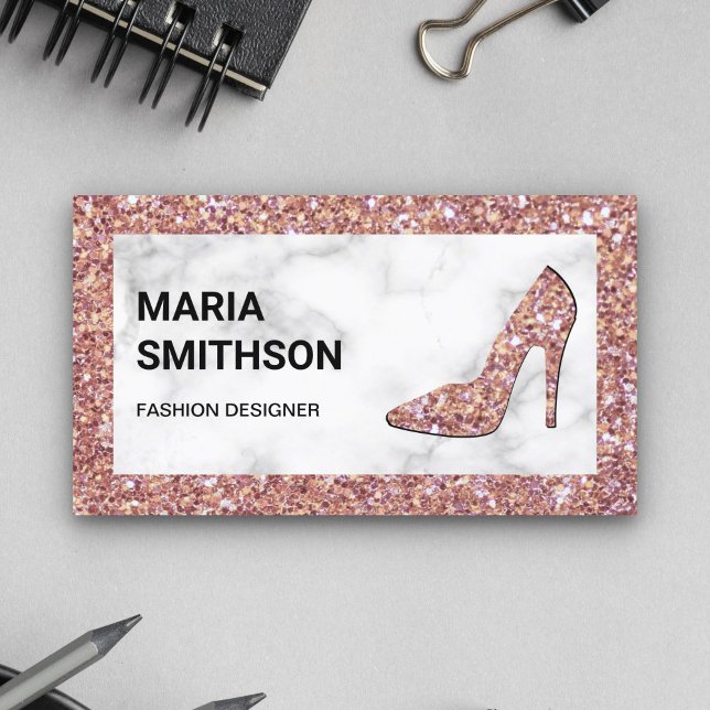 Vita Marmor Rosa Guld Glitter Höga Klackar Visitkort (Skapare uppladdad)