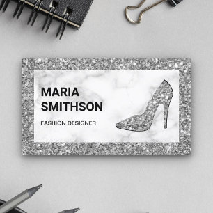 Vita Marmor Silver Glitter Höga Klackar Visitkort