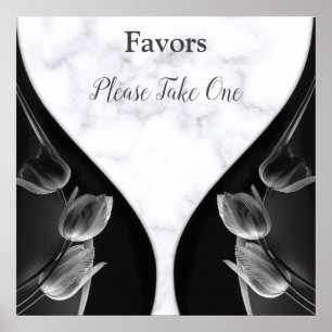 Vita marmor - Tulpaner för svart Abstrakt Poster