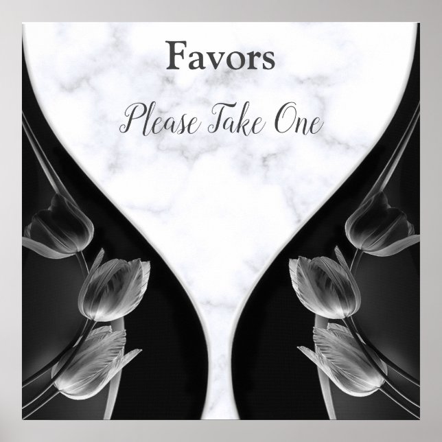 Vita marmor - Tulpaner för svart Abstrakt Poster (Framsidan)