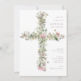 Vita Meadow wildblomma kor Baptism Christening Inbjudningar