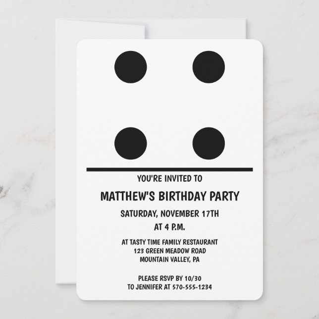 Vita med Black Dots Domino Anpassningsbar Party Inbjudningar (Baksida)