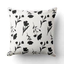 Vita med Black Flowers Mönster