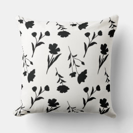 Vita med Black Flowers Mönster Kudde