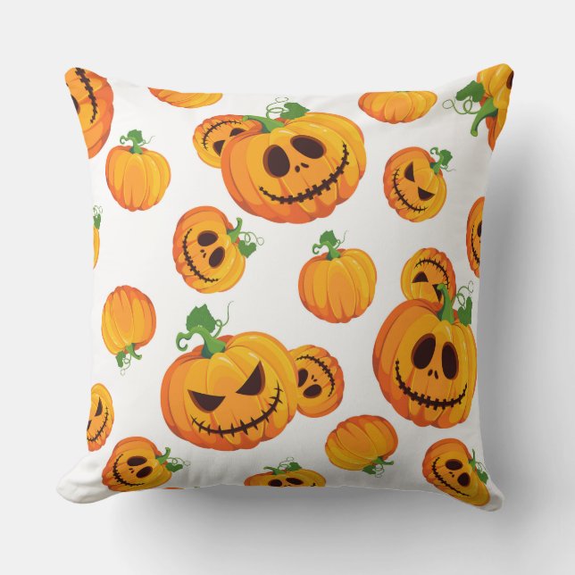 VITA MED ORANGE HALLOWEEN PUMPKINER MED ANSIKTE KUDDE (Framsida)