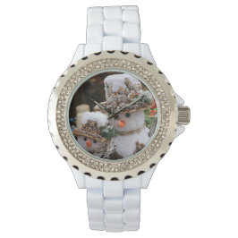 Vita med Rhinestones jul Snögubbe Watch Armbandsur