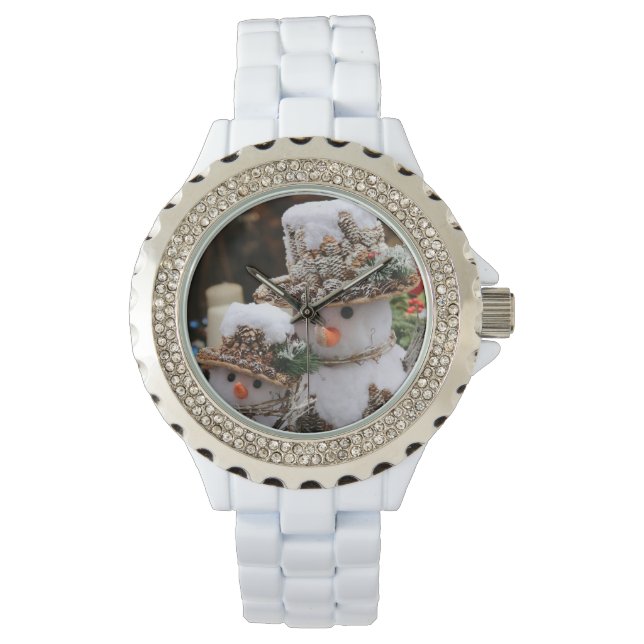 Vita med Rhinestones jul Snögubbe Watch Armbandsur (Framsida)