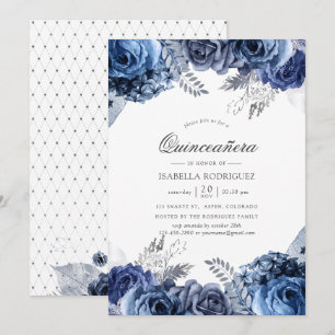 Vita med Silver Foil Blommigt Quinceañera Inbjudningar