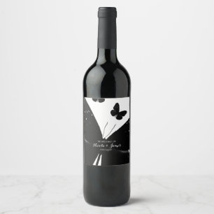 Vita med svarta fjärilar festliga vinetiketter vinflaska etikett