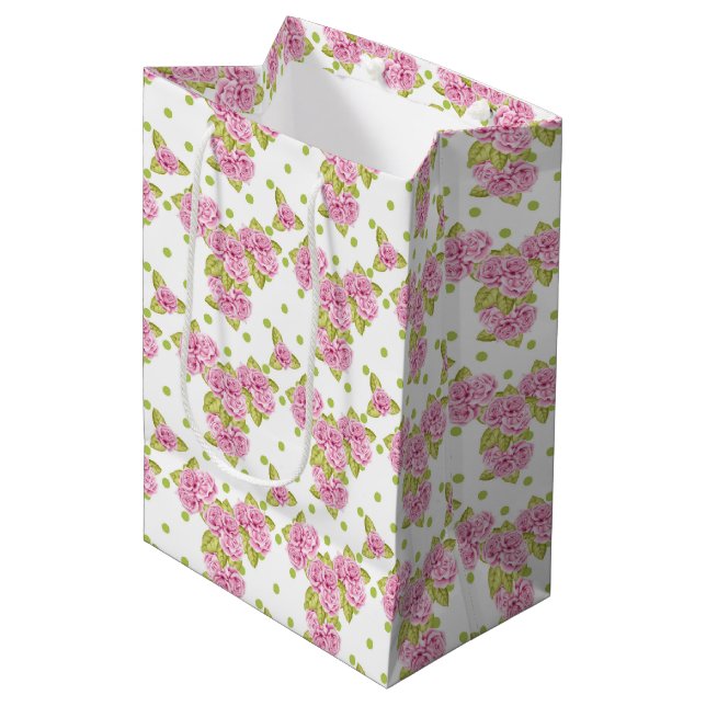 VITA MED TINY ROSA FLOWERS & LIME GREEN LÖV (Framsidan Vinklad)
