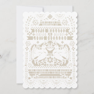 Vita mexikanska fästingduvor Papel Picado Bröllop Inbjudningar