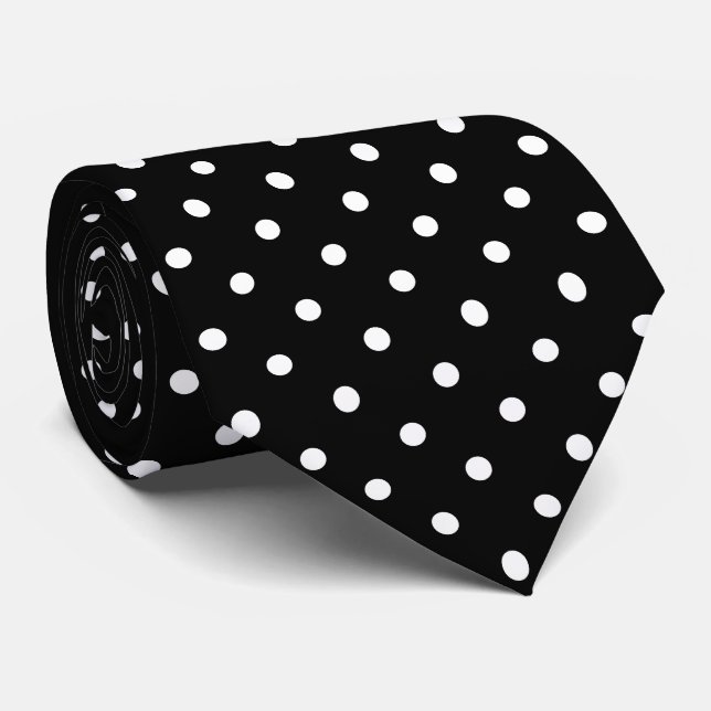 Vita Mini Polka Dot-mönster på svart Slips (Rullad)