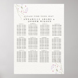 Vita minimalistiska akvarellblommor sittplatskarto poster