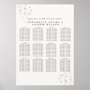 Vita minimalistiska akvarellblommor sittplatskarto poster