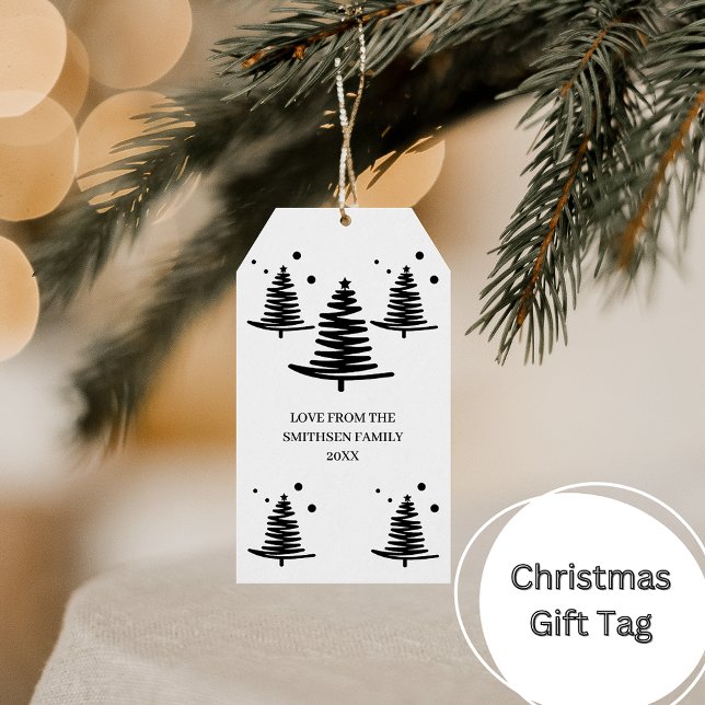 Vita, minimalistiska Märkre i Julgranar Gift Presentetikett (Skapare uppladdad)