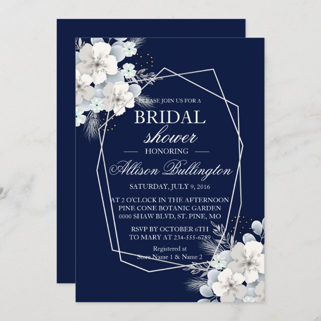 Vita Möhippan av marinblått Inbjudningar (Fram/baksida)