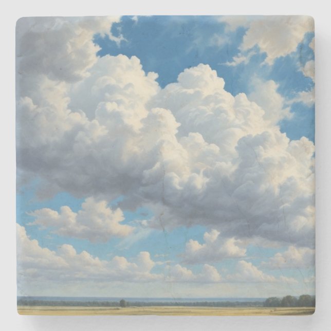 Vita moln och Clear Blå himmel Stenunderlägg (Framsidan)