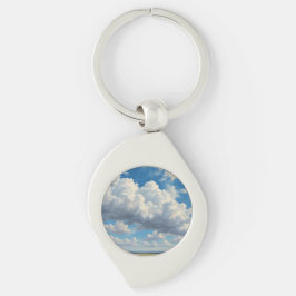 Vita moln och Clear Blå himmel Swirl Silverfärgad Nyckelring