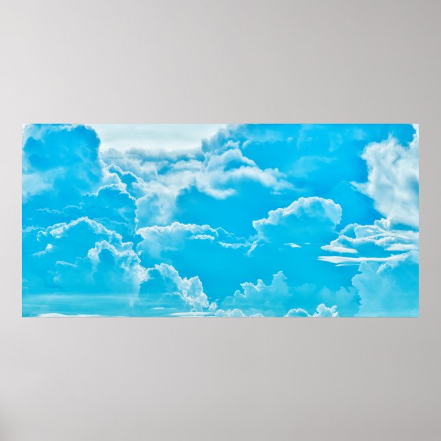 vita moln och ljusa bakgrunder i blå himmel,panora poster (Framsidan)