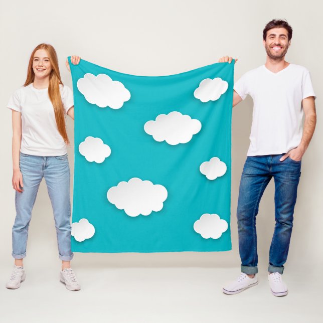 Vita moln på Blå himmel Fleece Blanket - Mysiga (På plats)