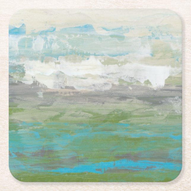 Vita moln som förbiser vackra landskap underlägg papper kvadrat (Framsidan)