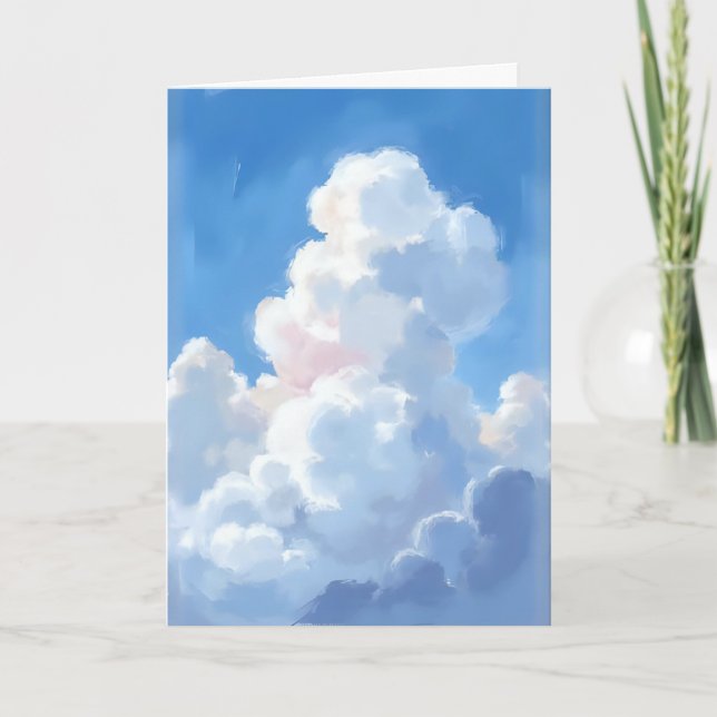 Vita moln Vacker blå himmel akvarell Kort (Framsida)