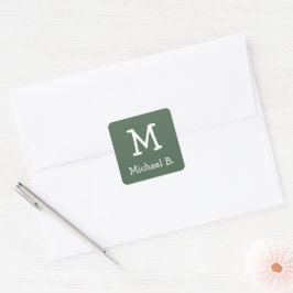 Vita Monogram och Namn på Grönt Rundad kvadrat Fyrkantigt Klistermärke