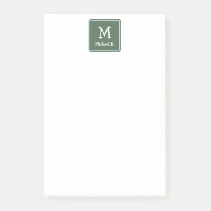 Vita Monogram och Namn på Grönt Rundad kvadrat Post-it Block